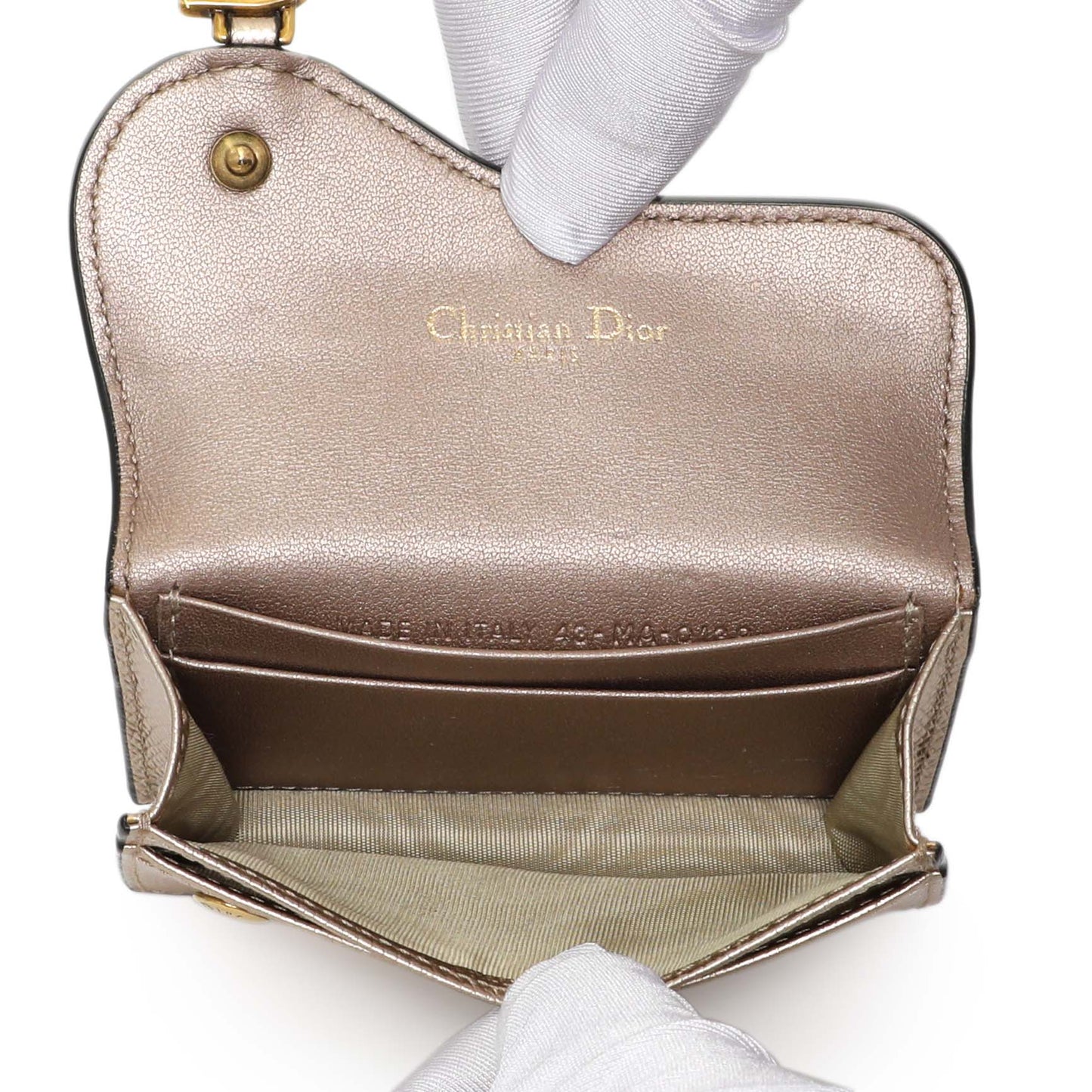 Exclusive Christian Dior Gold Metallic Grained Calfskin Saddle Card Holder — Top View