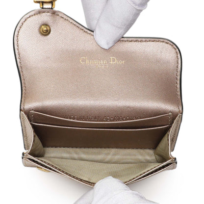 Exclusive Christian Dior Gold Metallic Grained Calfskin Saddle Card Holder — Top View