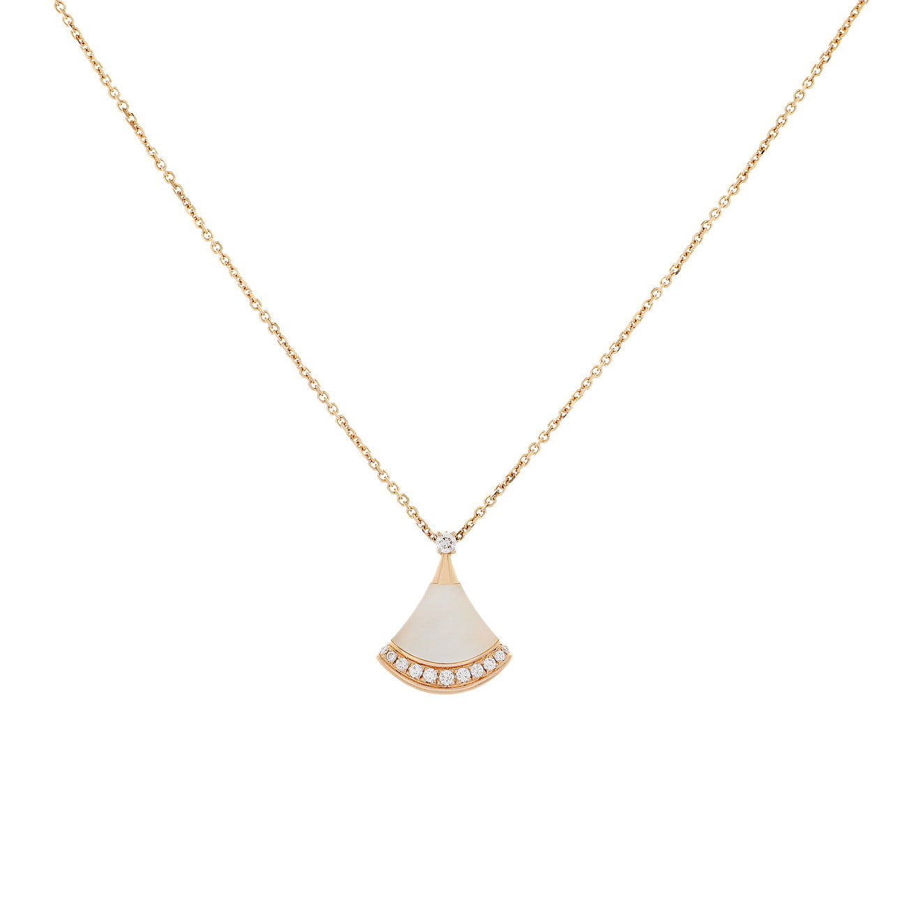 Exclusive Bulgari 18K Rose Gold Diamond Mother of Pearl Divas’ Dream Necklace — Front View