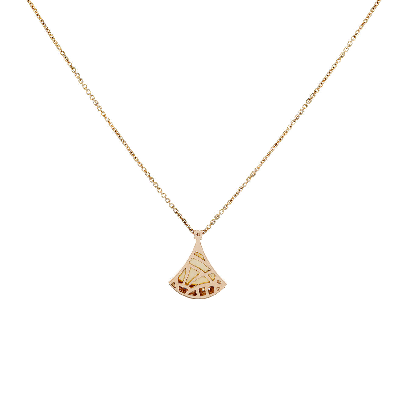 Exclusive Bulgari 18K Rose Gold Diamond Mother of Pearl Divas’ Dream Necklace — Side View