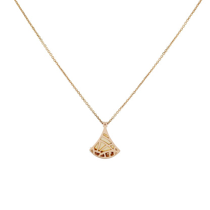 Exclusive Bulgari 18K Rose Gold Diamond Mother of Pearl Divas’ Dream Necklace — Side View