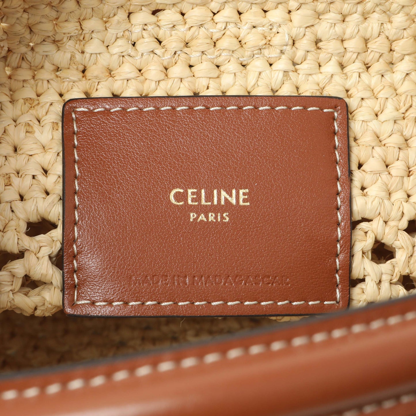 Exclusive Celine Raffia Triomphe Small Louise Bucket Bag — Detail View