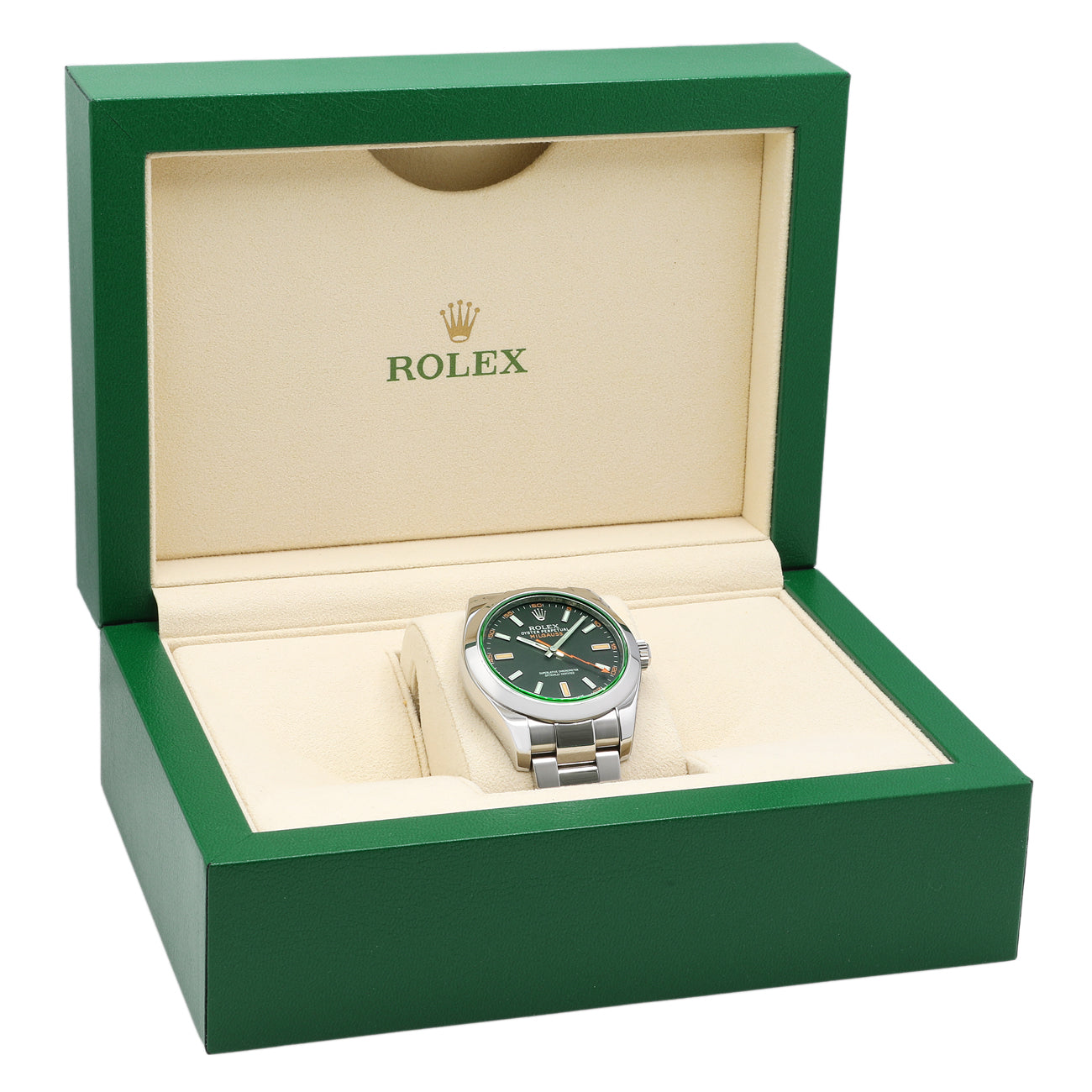 Exclusive Rolex Stainless Steel Oyster Perpetual Milgauss 116400GV — Detail View