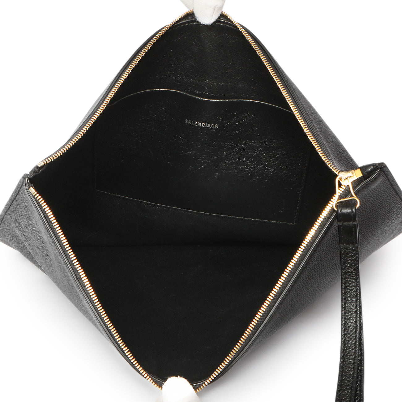 Exclusive Balenciaga Black Calfskin Logo Large Zip Pouch — Top View
