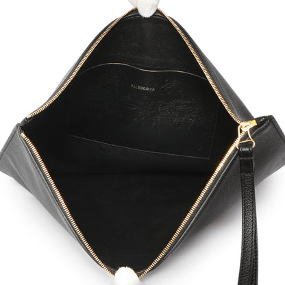 Exclusive Balenciaga Black Calfskin Logo Large Zip Pouch — Top View