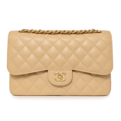 Exclusive Chanel Beige Quilted Caviar Jumbo Classic Double Flap — Side View