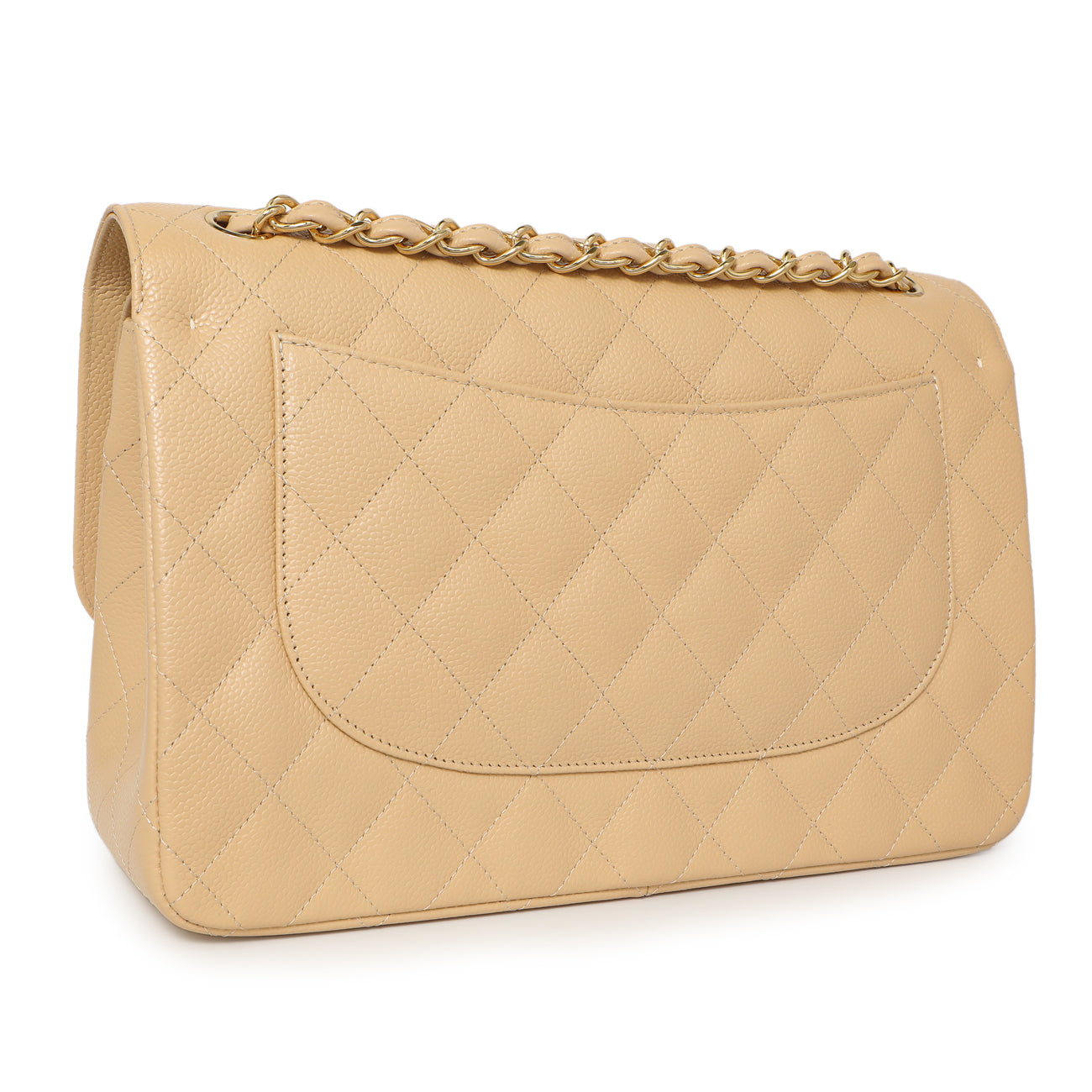 Exclusive Chanel Beige Quilted Caviar Jumbo Classic Double Flap — Back View