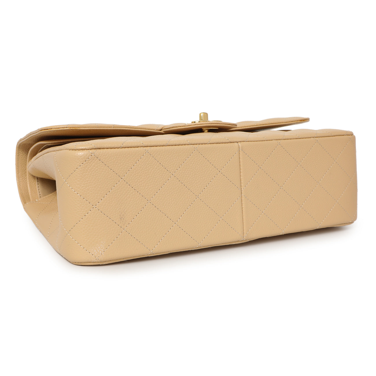 Exclusive Chanel Beige Quilted Caviar Jumbo Classic Double Flap — Top View