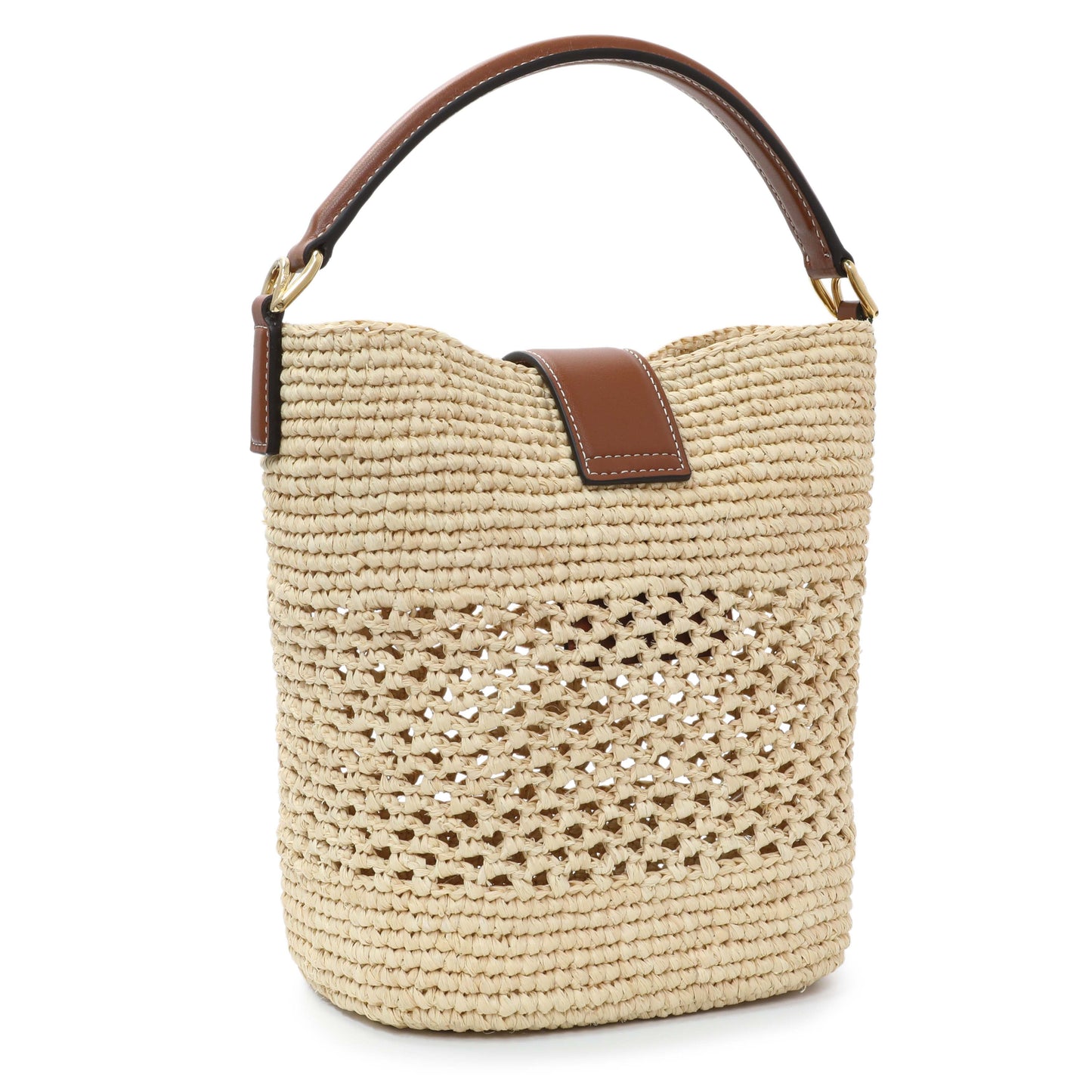 Exclusive Celine Raffia Triomphe Small Louise Bucket Bag — Side View