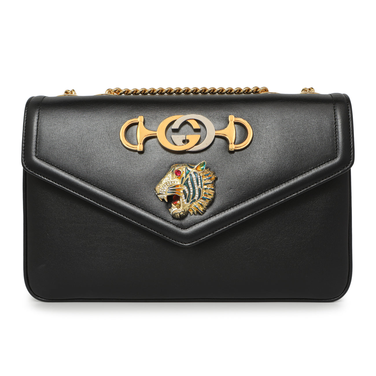 Exclusive Gucci Black Calfskin Medium Rajah Shoulder Bag — Side View