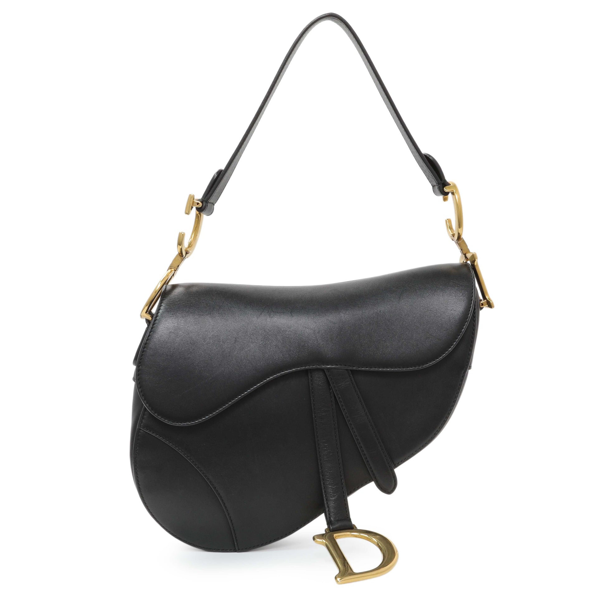 Exclusive Christian Dior Black Smooth Calfskin Saddle Bag — Front View