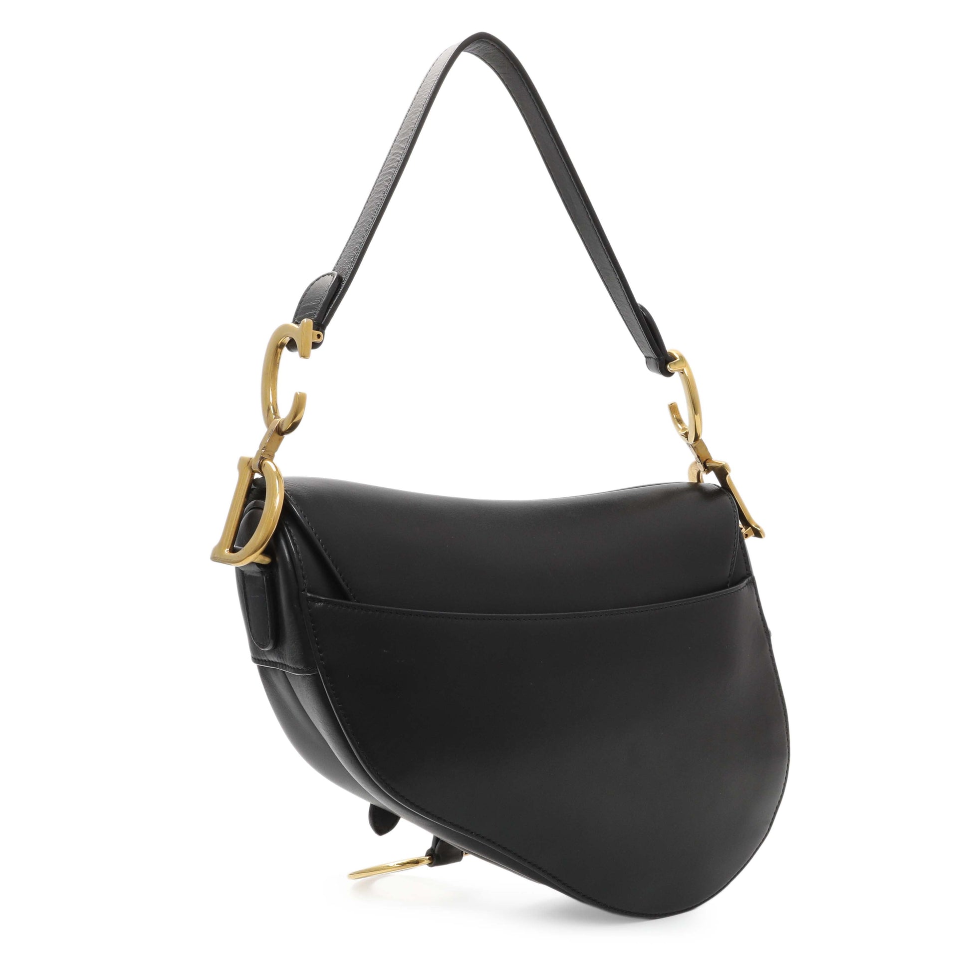 Exclusive Christian Dior Black Smooth Calfskin Saddle Bag — Side View