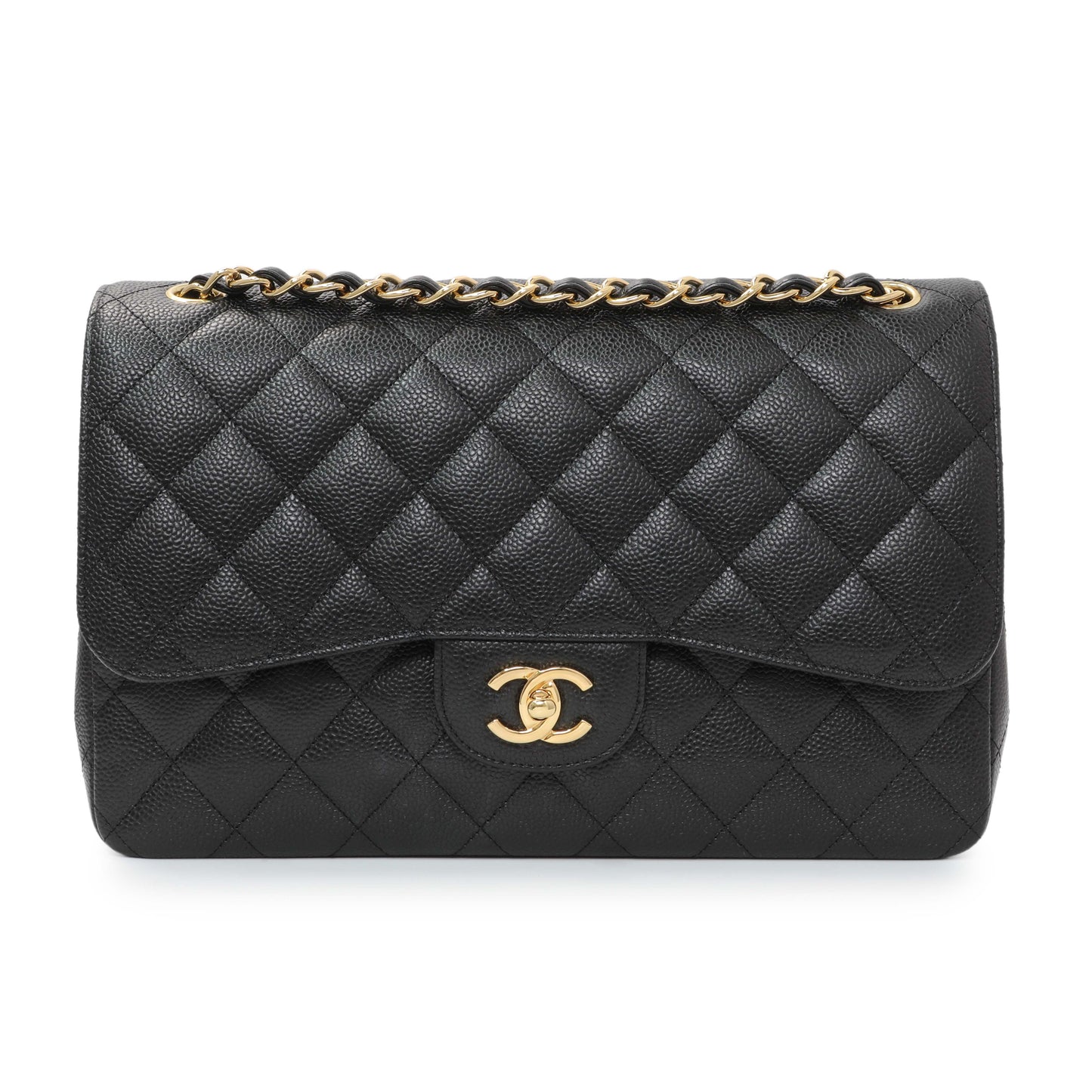 Exclusive Chanel Black Quilted Caviar Jumbo Double Flap — Front View