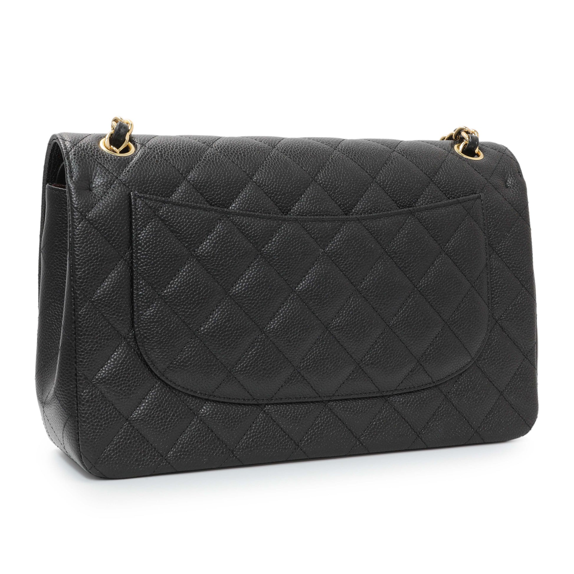 Exclusive Chanel Black Quilted Caviar Jumbo Double Flap — Side View