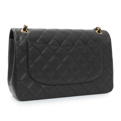 Exclusive Chanel Black Quilted Caviar Jumbo Double Flap — Side View