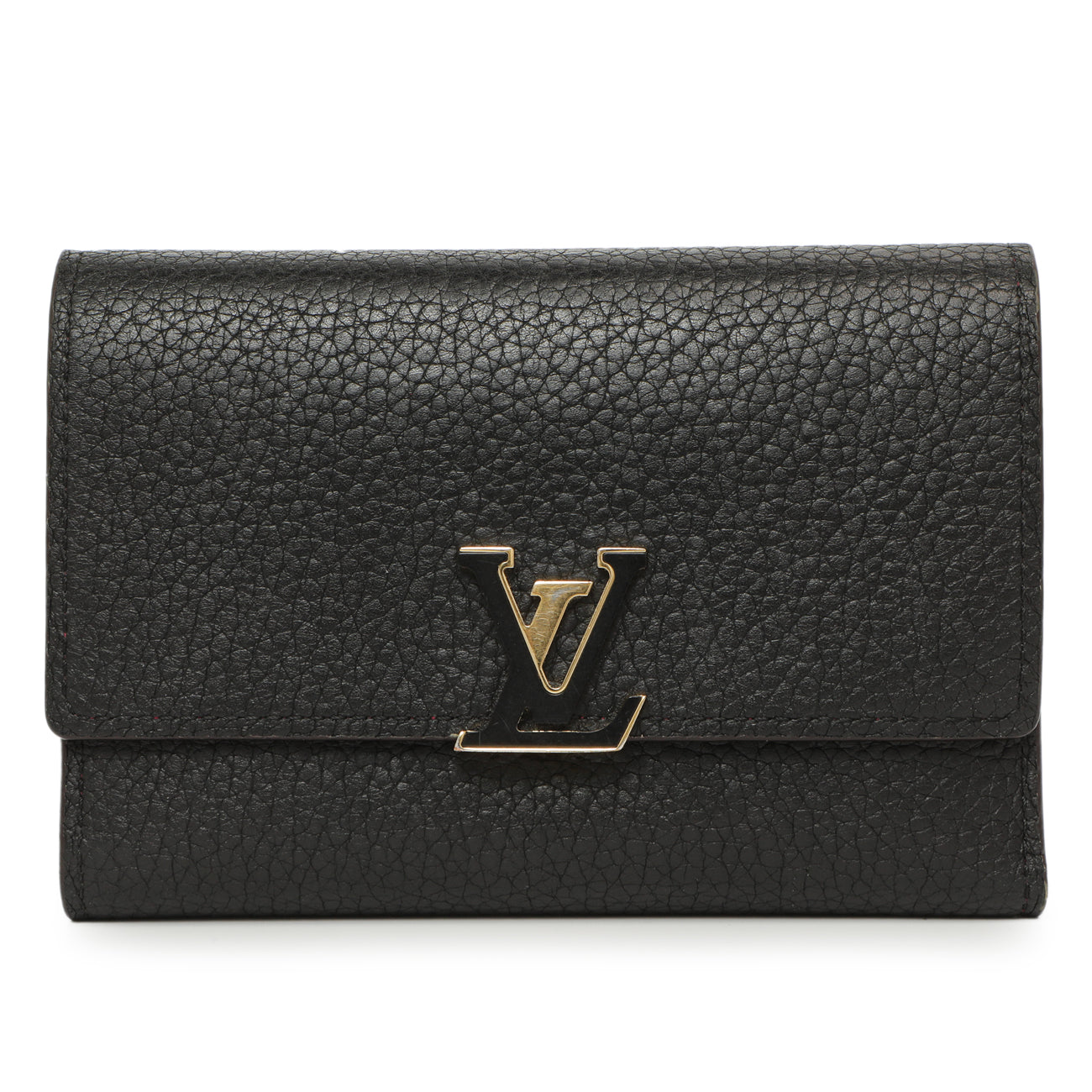 Exclusive Louis Vuitton Black Taurillon Capucines Compact Wallet — Front View