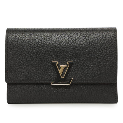 Exclusive Louis Vuitton Black Taurillon Capucines Compact Wallet — Front View