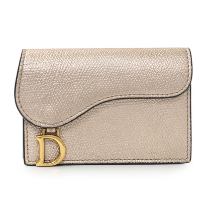 Exclusive Christian Dior Gold Metallic Grained Calfskin Saddle Card Holder — Front View
