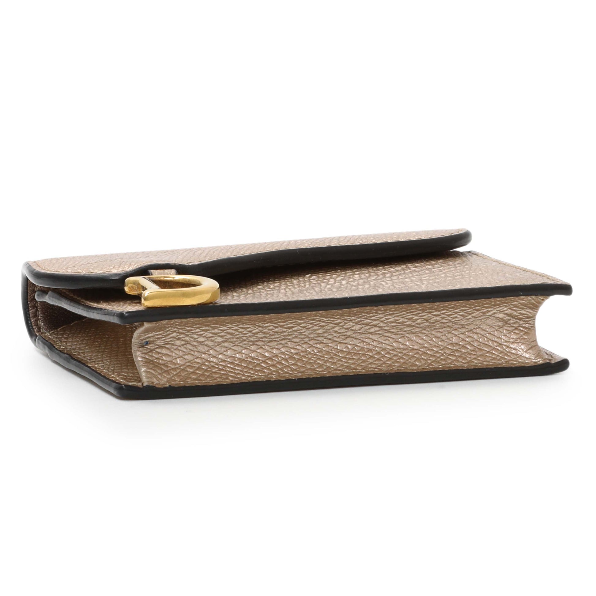 Exclusive Christian Dior Gold Metallic Grained Calfskin Saddle Card Holder — Back View