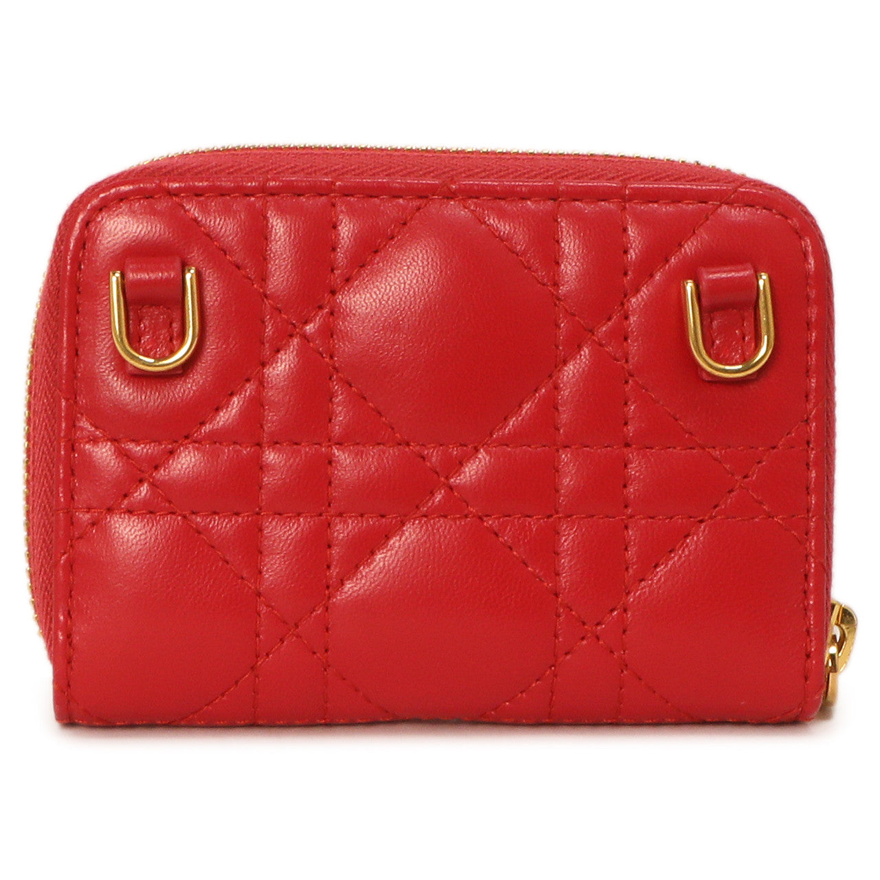 Exclusive Christian Dior Raspberry Lambskin Cannage Mini Caro Zipped Pouch With Chain — Side View