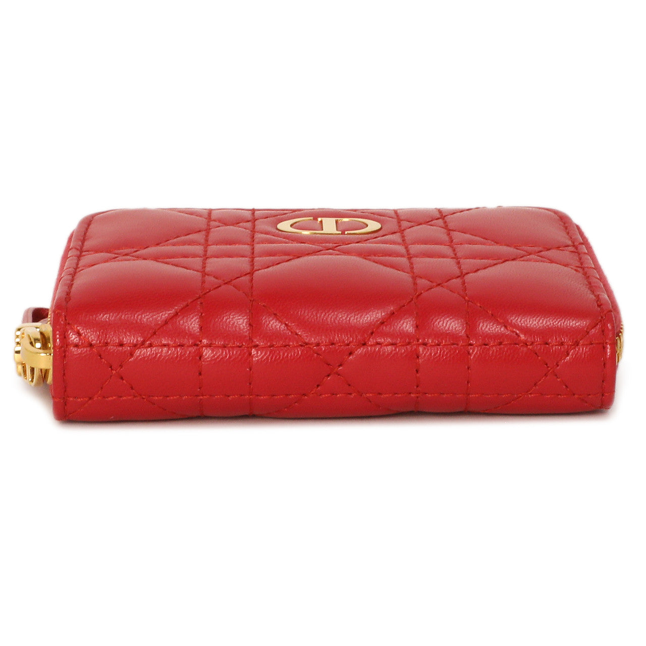 Exclusive Christian Dior Raspberry Lambskin Cannage Mini Caro Zipped Pouch With Chain — Back View