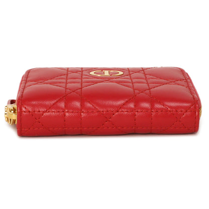 Exclusive Christian Dior Raspberry Lambskin Cannage Mini Caro Zipped Pouch With Chain — Back View