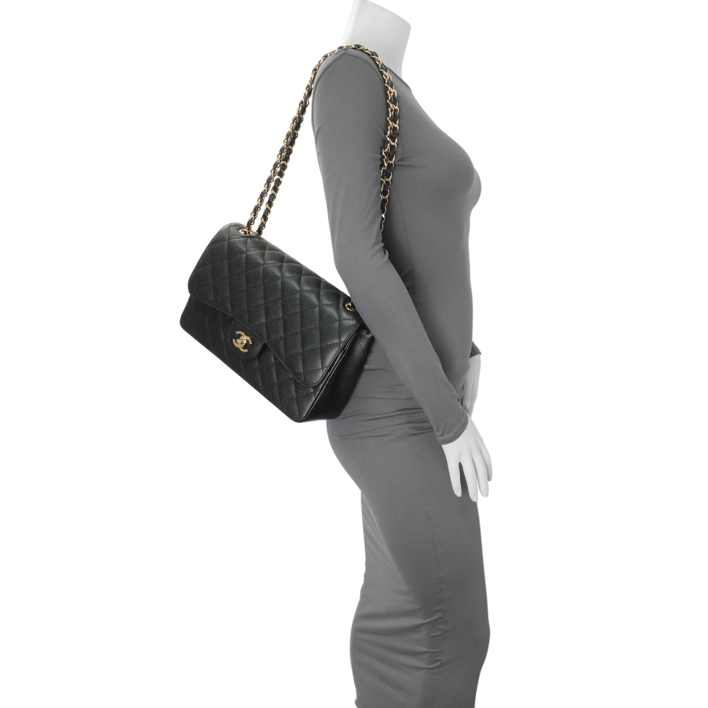 Exclusive Chanel Black Quilted Caviar Jumbo Double Flap — Alternate View 7