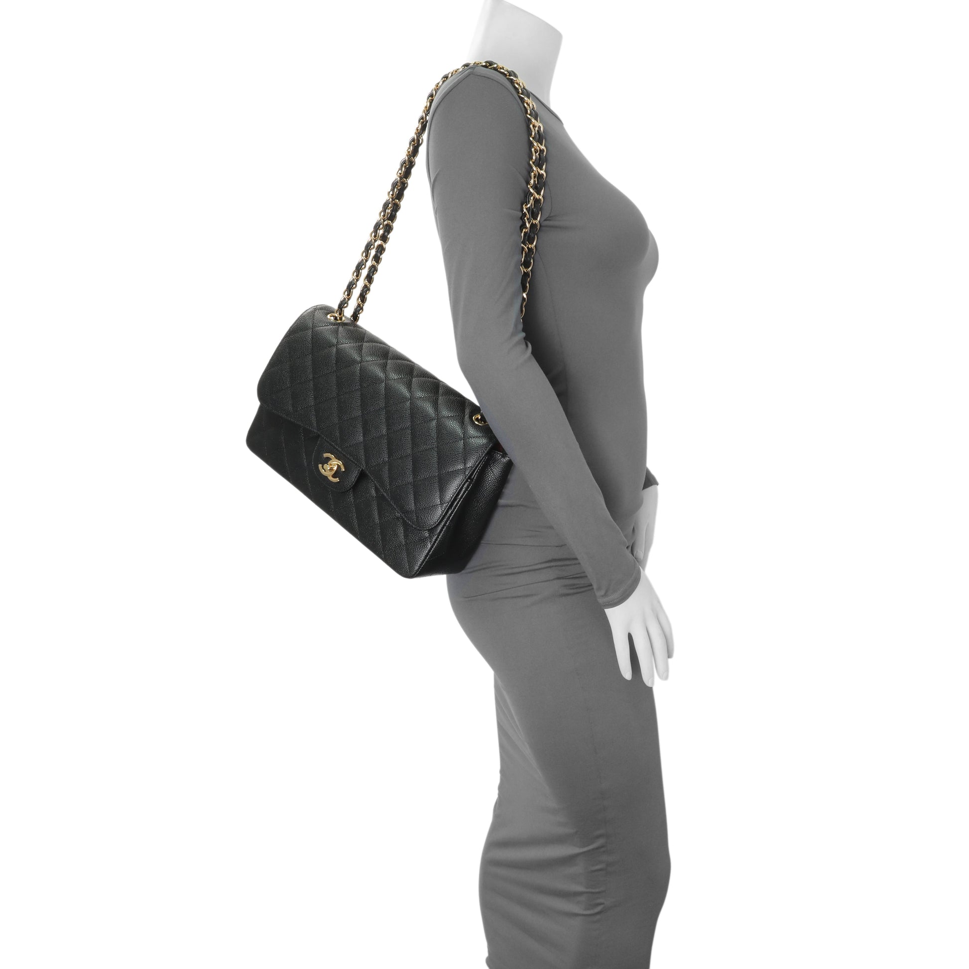 Exclusive Chanel Black Quilted Caviar Jumbo Double Flap — Alternate View 7