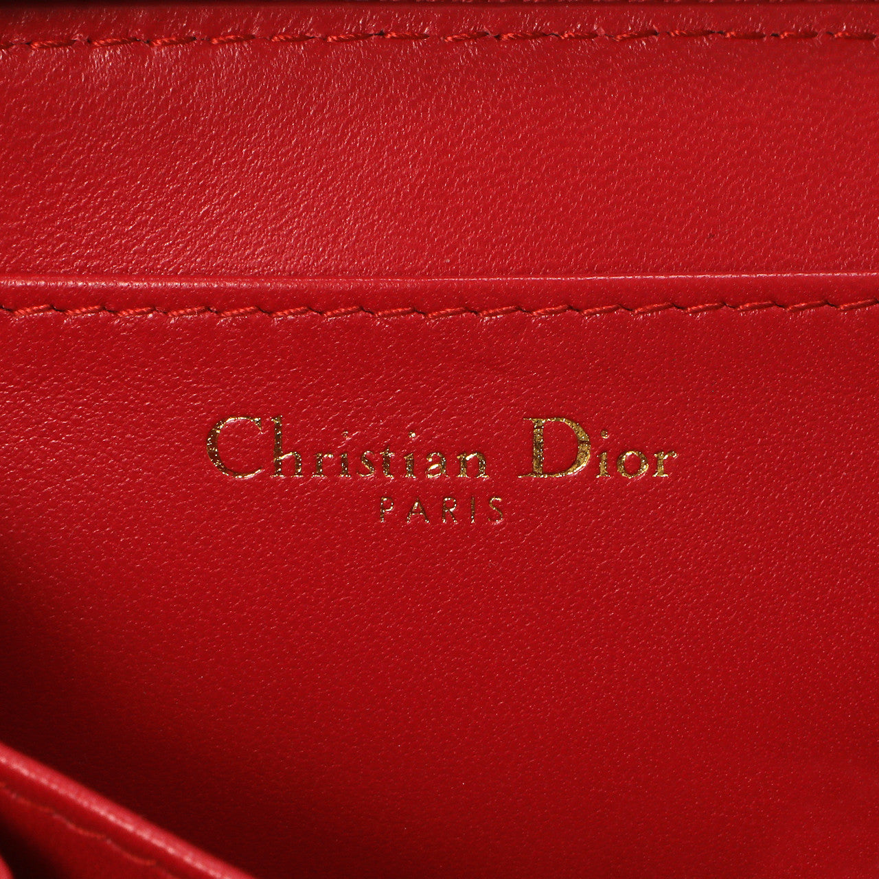 Exclusive Christian Dior Raspberry Lambskin Cannage Mini Caro Zipped Pouch With Chain — Detail View