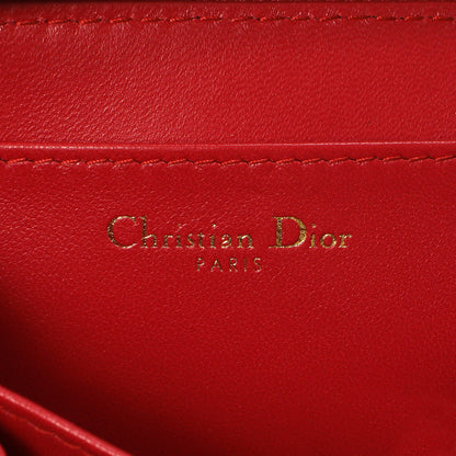 Exclusive Christian Dior Raspberry Lambskin Cannage Mini Caro Zipped Pouch With Chain — Detail View
