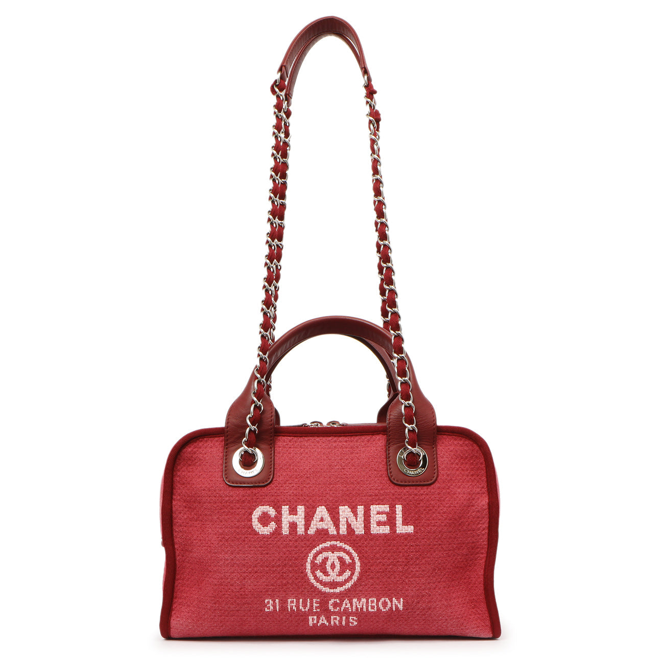 Exclusive Chanel Red Canvas Deauville Bowling Bag — Front View
