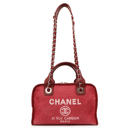 Exclusive Chanel Red Canvas Deauville Bowling Bag — Front View