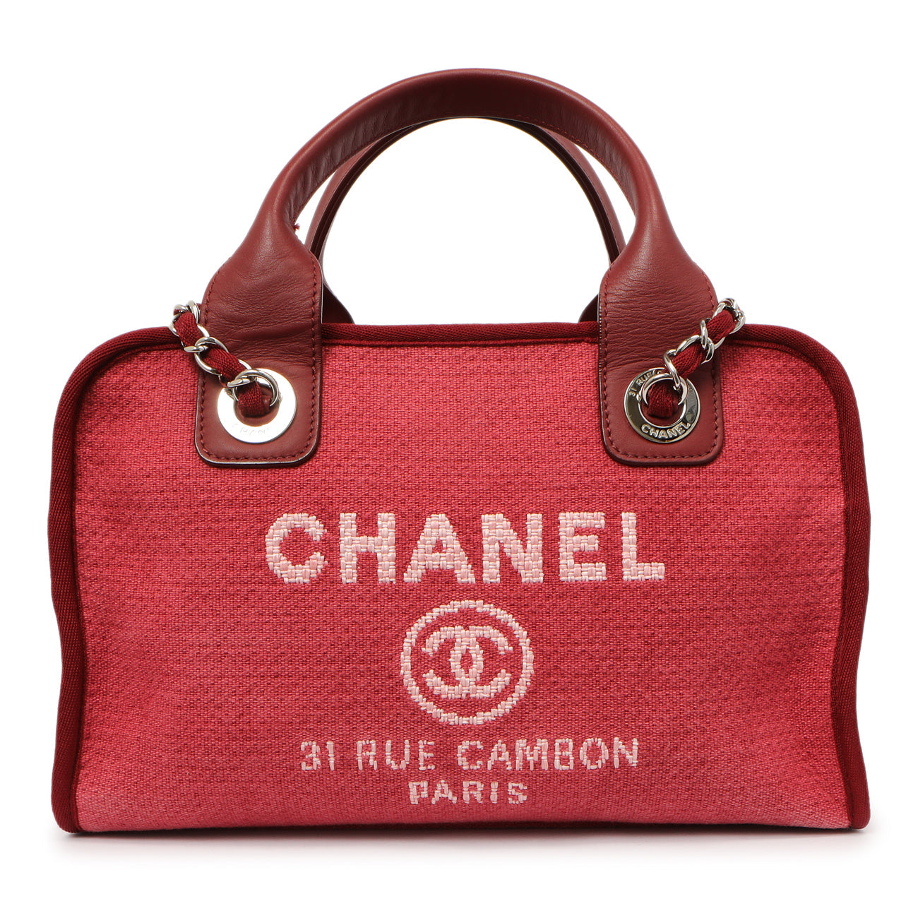 Exclusive Chanel Red Canvas Deauville Bowling Bag — Side View