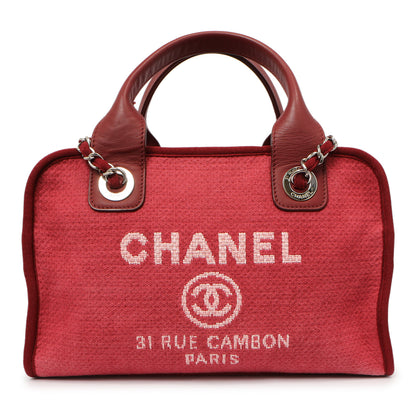 Exclusive Chanel Red Canvas Deauville Bowling Bag — Side View