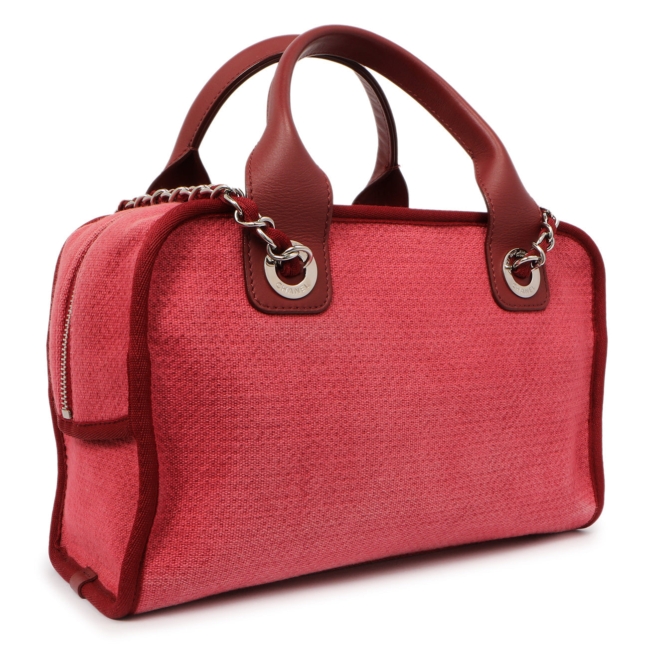 Exclusive Chanel Red Canvas Deauville Bowling Bag — Back View