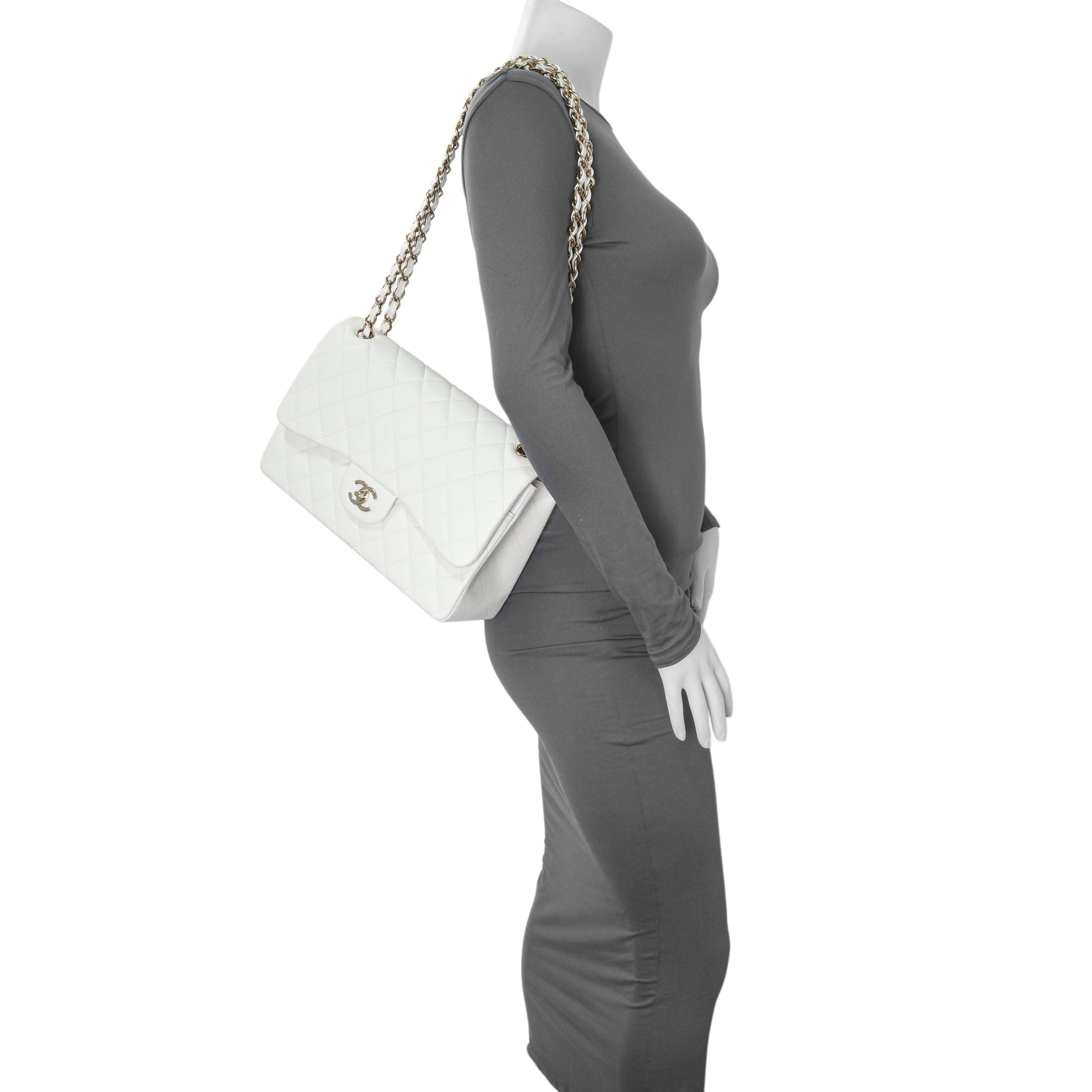 Exclusive Chanel White Quilted Caviar Jumbo Double Flap — Alternate View 7