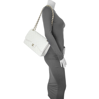 Exclusive Chanel White Quilted Caviar Jumbo Double Flap — Alternate View 7