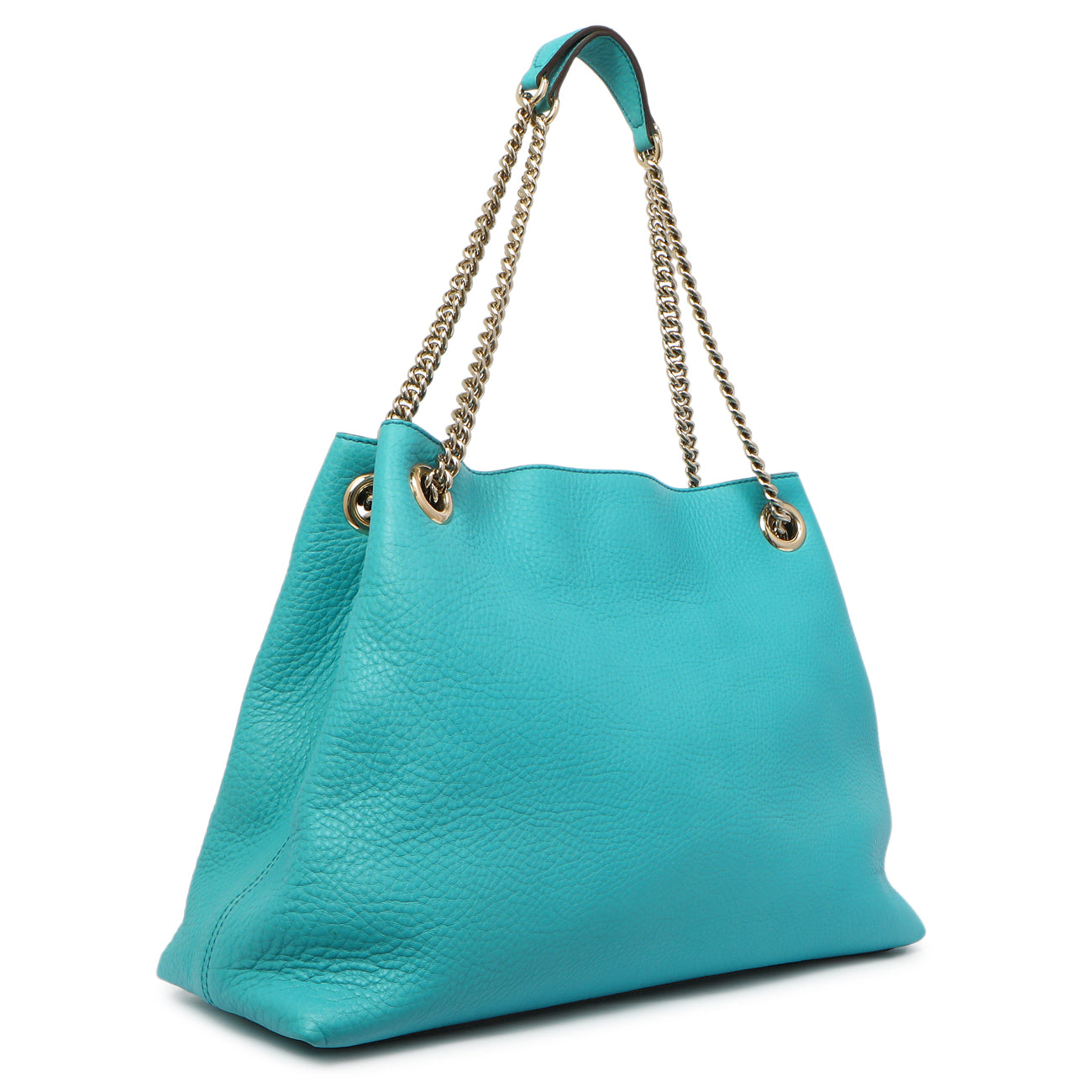 Exclusive Gucci Teal Pebbled Calfskin Medium Soho Chain Shoulder Bag — Side View