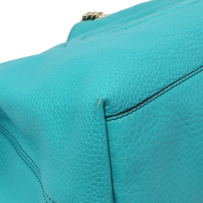 Exclusive Gucci Teal Pebbled Calfskin Medium Soho Chain Shoulder Bag — Top View