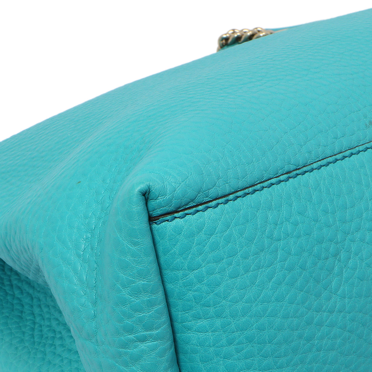 Exclusive Gucci Teal Pebbled Calfskin Medium Soho Chain Shoulder Bag — Lifestyle View