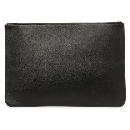 Exclusive Balenciaga Black Calfskin Logo Large Zip Pouch — Side View