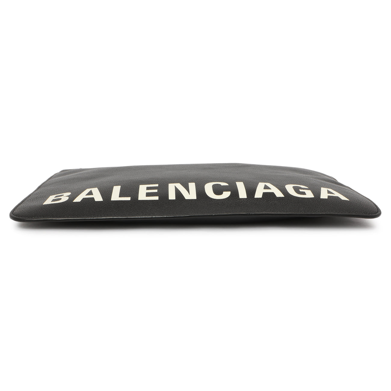 Exclusive Balenciaga Black Calfskin Logo Large Zip Pouch — Back View