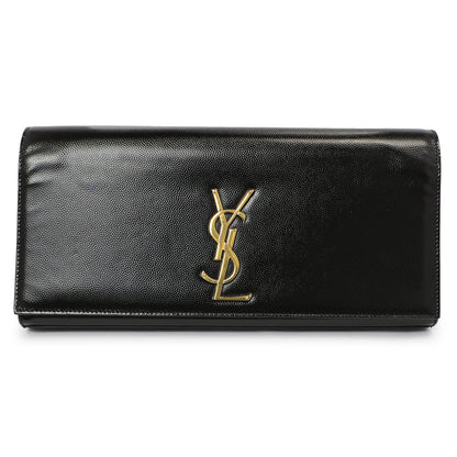 Exclusive Saint Laurent Black Patent Grain De Poudre Monogram Cassandre Clutch — Front View
