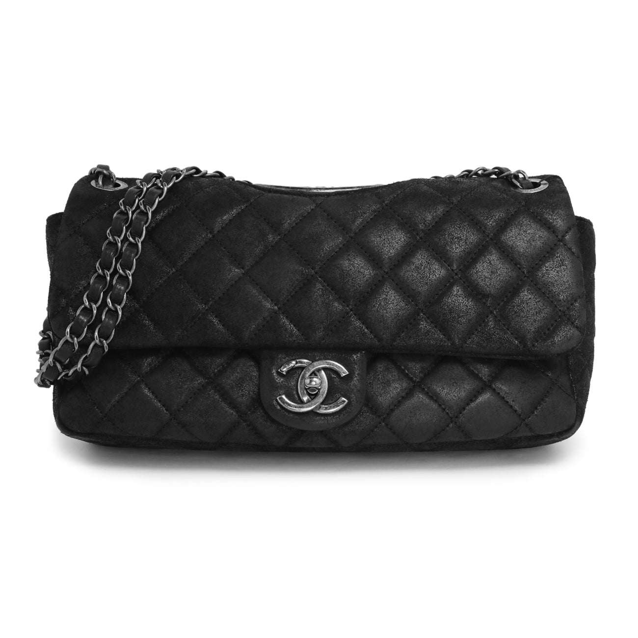 Exclusive Chanel Black Cowhide Paris Dallas Double Flap — Front View