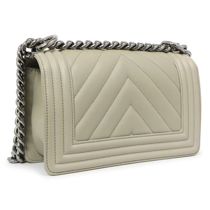 Exclusive Chanel Grey Chevron Calfskin Small Boy Bag — Back View