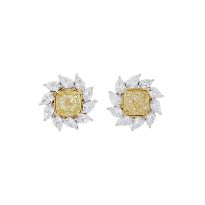 Exclusive 18k White Gold 3.70 Carat Fancy Yellow Diamond Earrings — Front View
