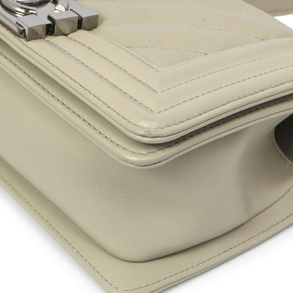Exclusive Chanel Grey Chevron Calfskin Small Boy Bag — Detail View