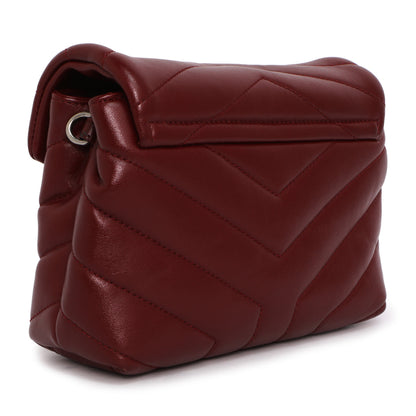 Exclusive Saint Laurent Burgundy Calfskin Monogram Toy Loulou Crossbody — Side View