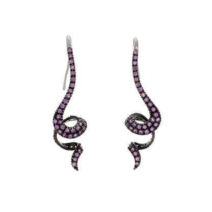 Exclusive 14K Black Gold 3.12 Carat Pink Sapphire Coiled Serpentine Earrings — Front View