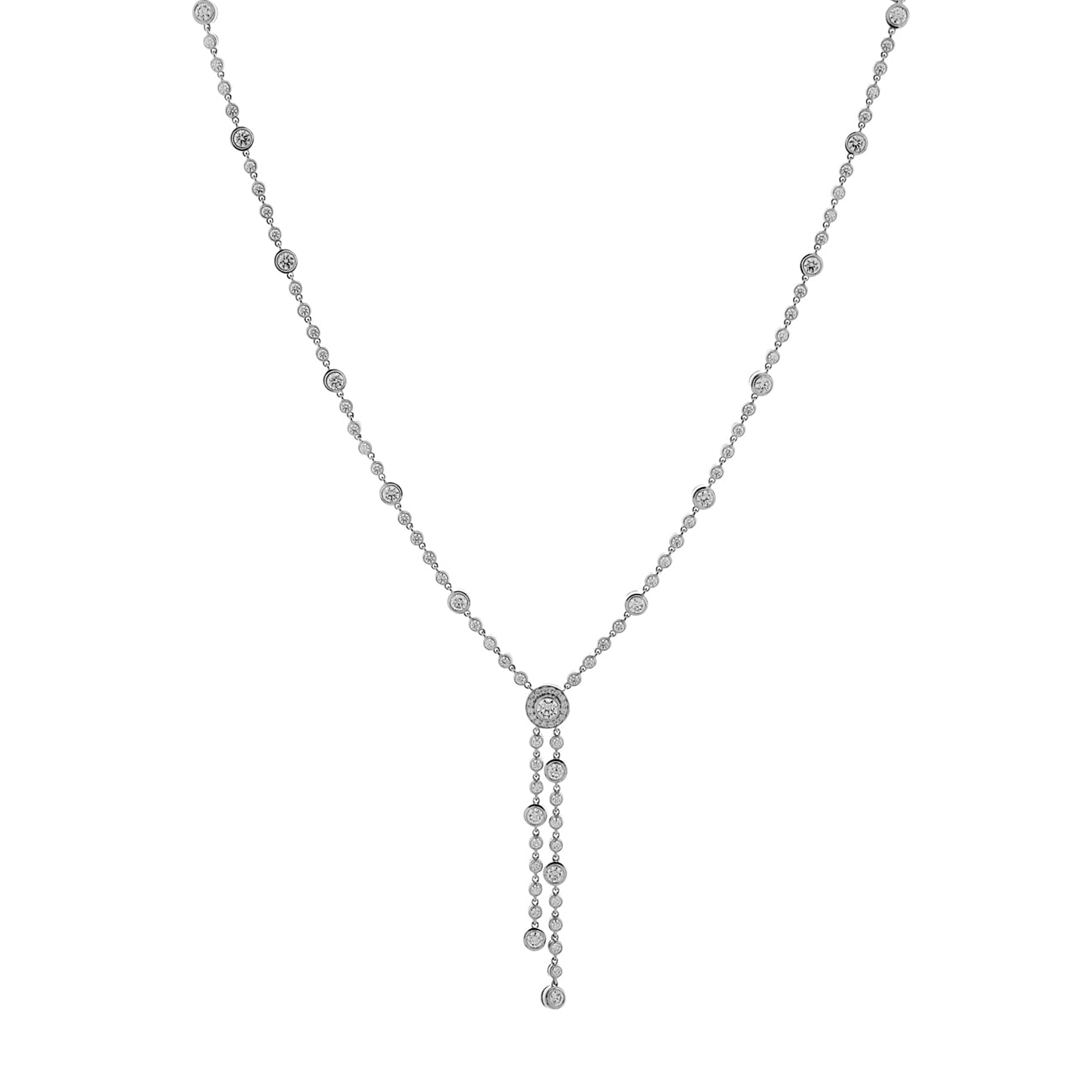 Exclusive Tiffany & Co. Platinum Diamond Circlet Double Drop Necklace — Front View